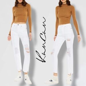 KanCan High Rise Slim Straight White Distressed Ankle Jeans #KC7350WT EUC